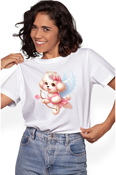 StoryGift Romania Tricou Femei Cu Un Catelus Vesel, Imbujorat, Cu Aripi, Trage Cu Arcul, Sageata F Wht_l