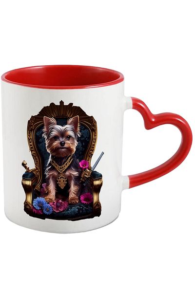StoryGift Romania Cana Cu Caine, Yorkshire Terrier, Tron, Flori, Lant, Multicolor 330 Ml, Ceramica, Cu Maner Inim Stg