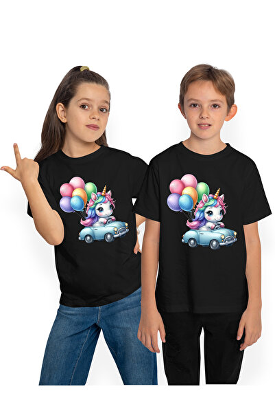 StoryGift Romania Tricou Copii Cu Un Unicorn Care Conduce O Masinuta, Ilustra...