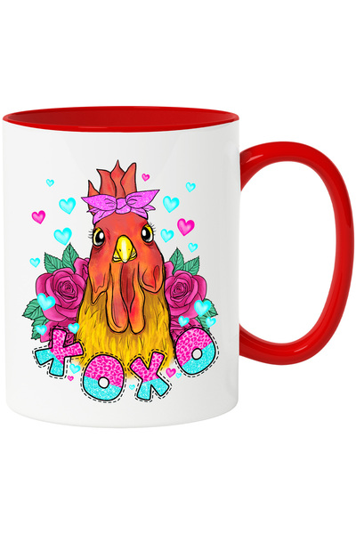 StoryGift Romania Cana cu un cocos inconjurat de trandafiri cu mesajul "xoxo", pupici, pasare, fun, Cu Maner Rosu