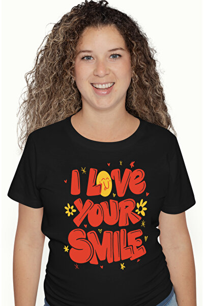 StoryGift Romania Tricou Femei Cu Mesaj In Engleza I Love Your Smile, Flori, ...