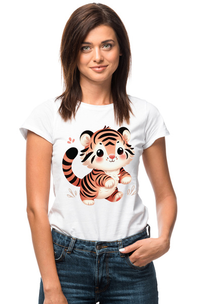 StoryGift Romania Tricou Femei Cu Un Tigru Jucaus, Ilustratie, Rosu In Obraji...