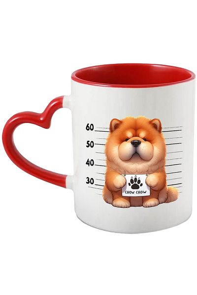 StoryGift Romania Cana Cu Chow Chow, Caine, Animal De Companie, Ilustratie, Blanos, Labuta, Trist,, Cu Maner Inim Stg
