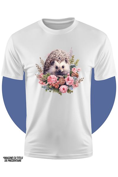 StoryGift Romania Tricou Copii cu un arici in natura, ilustratie, curios, floricele, roz, frunze, ierburi, s