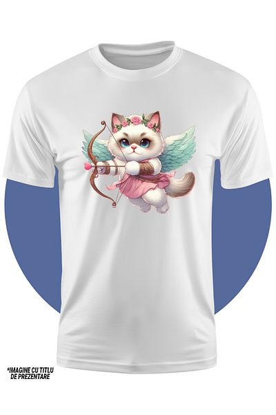 StoryGift Romania Tricou Copii Cu O Pisicuta Cupidon, Ilustratie, Trage Cu Arcul, Aripi, Zboara, Indragostir