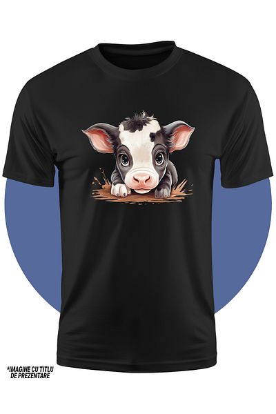 StoryGift Romania Tricou Copii Cu Un Vitelus, Ilustratie, Pentru Copii, Grija, Mititel, Curios, Timid, 100%