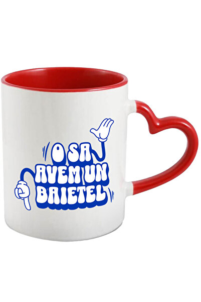 StoryGift Romania Cana Cu Maini Stil Mickey Mouse Deget Aratat In Jos Text O Sa Avem Un Baietel, C, Cu Maner Inim Stg