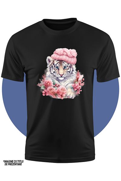 StoryGift Romania Children's T-shirt with a tiger cub in a hat, illustration, popcorn, nature, cold, pink,,STG