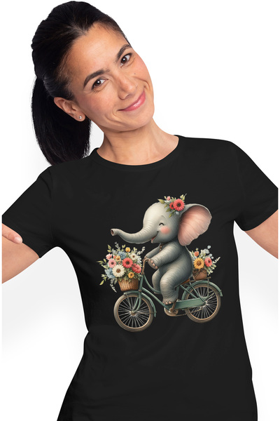 StoryGift Romania Tricou Femei Cu Un Pui De Elefant Care Merge Cu Bicicleta, ...
