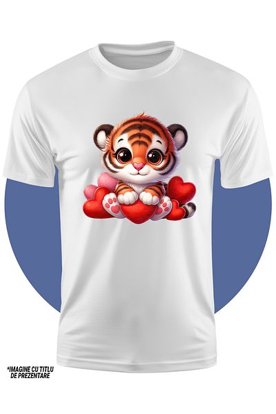 StoryGift Romania Children's T-shirt with a tiger cub holding a heart, illustration, Valentine's Day, gift, tim