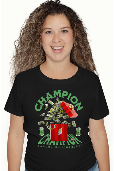 StoryGift Romania Champion Women's T-Shirt - Millionaire's Gift, with print on the front, 100% Cotton, BLK_L, STG63370