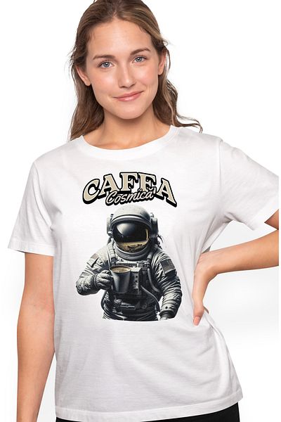 StoryGift Romania Tricou Femei Cafea Cosmica, Astronaut In Spatiu Cu Cana De Cafea Cu Imprimeu Pe Wht_l