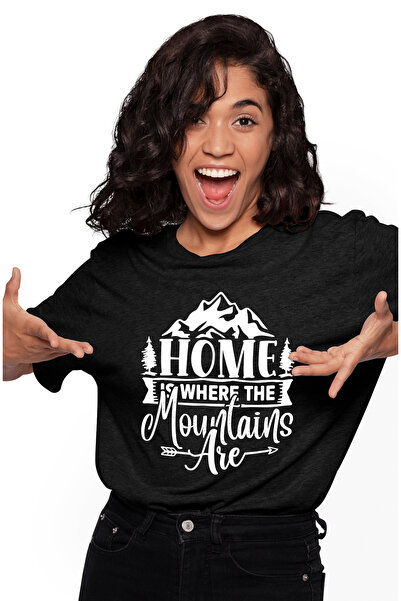 StoryGift Romania Tricou Femei Cu Munti Si Brazi Cu Mesajul "home Is Where Th...