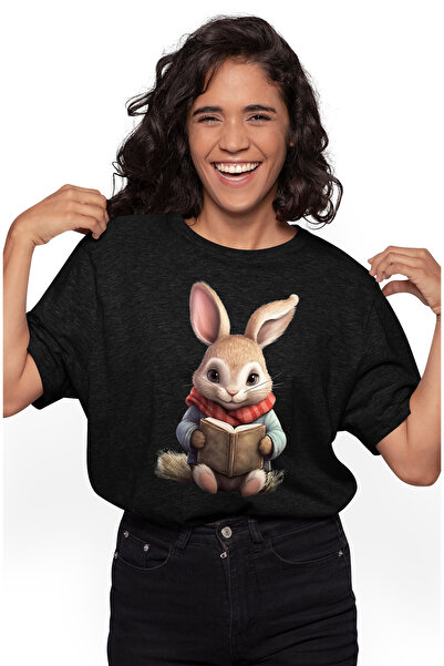 StoryGift Romania Tricou Femei Cu Un Iepuras Care Tine O Carte Deschisa, Ilus...