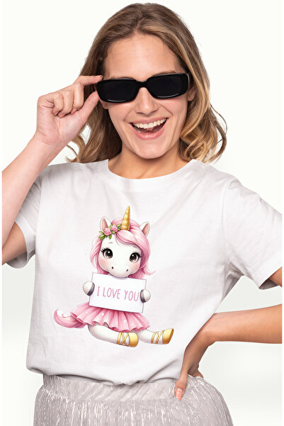 StoryGift Romania Tricou Femei Cu Unicorn, Ilustratie, Mesajul "i Love You", Apreciere, Afectiune, Wht_l