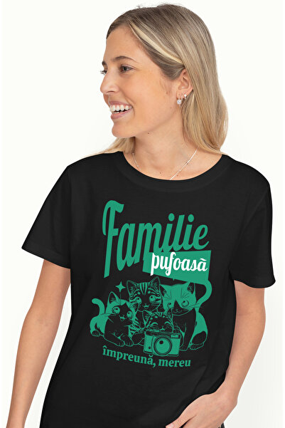 StoryGift Romania Tricou Femei Familie Pufoasa Impreuna Mereu Animale Pisici ...