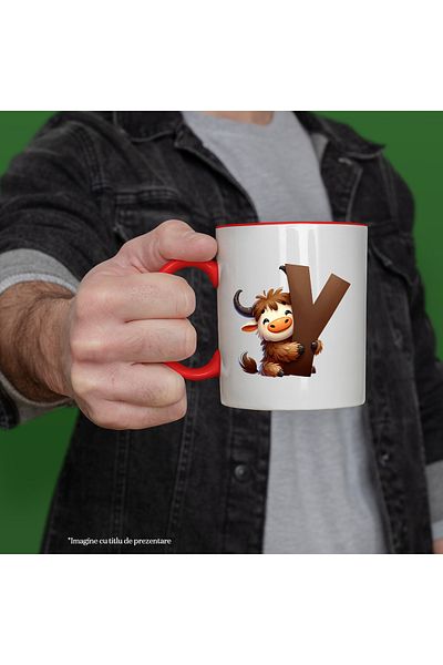 StoryGift Romania Mug with a yak with the letter "Y", illustration, for children, school, student, alphabet, , With ,STG