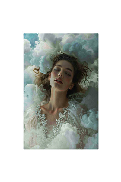 StoryGift Romania Tablou Canvas: Portret De Femeie În Alb Și Cuprinsă În Nori- Fotografie Artistică Pictura Digi