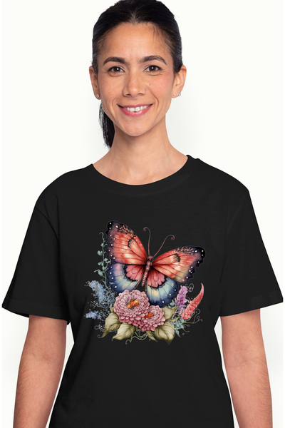 StoryGift Romania Tricou Femei Cu Un Fluture, Ilustratie, Natura, Flori, Libe...