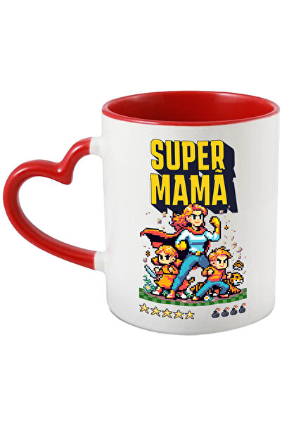 StoryGift Romania Cana Super Mama Pixelart Joc Video Familie Femeie, 330ml, C...