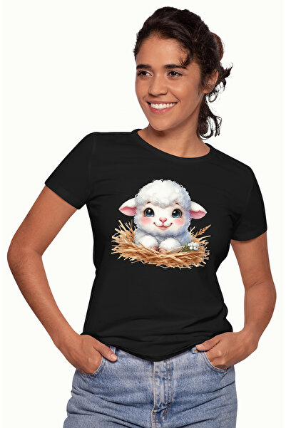 StoryGift Romania Tricou Femei Cu O Oita Vesela, Ilustratie, Floricele Albe, ...