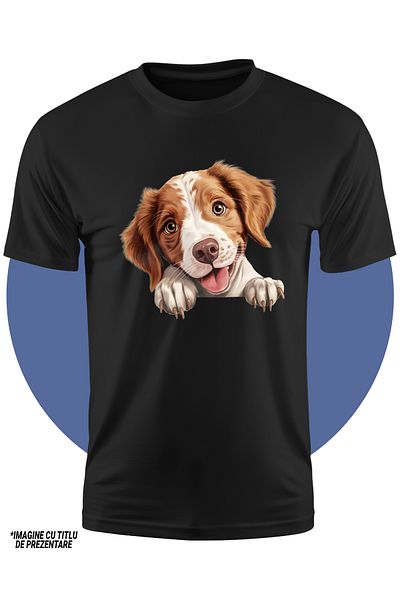 StoryGift Romania Tricou Copii Cu Un Catel Fericit, Ilustratie, Alb, Maro, Gheare, Labute, Cuminte, Ascultat