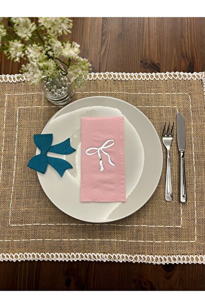 kidspartim منديل نادل مطوي بطبعة فيونكة وردية فضية اللون 16 قطعة