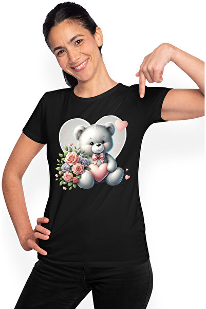 StoryGift Romania Tricou Femei Cu Un Ursulet Vesel, Ilustratie, Imbujorat, Tr...