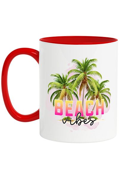 StoryGift Romania Mug with the message "Beach vibes", summer, vacation, relaxation, holiday, illustration, pl, With ,STG