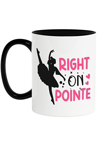 StoryGift Romania Cana Cu O Figura De Balerina Si Textul "right On Pointe" - Direct Pe Punct Cu Ma, Cu Maner Negru Stg