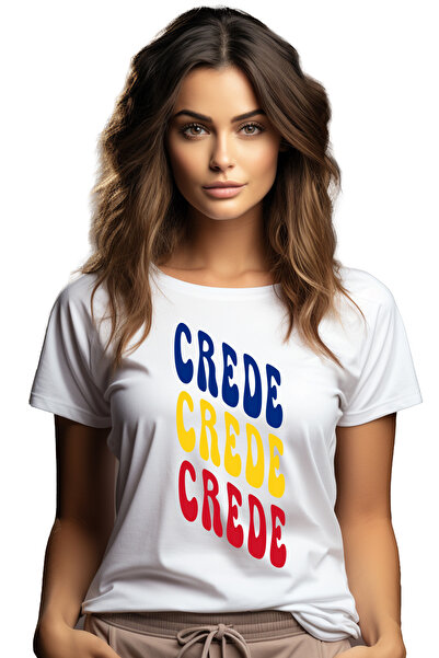 StoryGift Romania Tricou Femei Cuvantul Crede, In Culorile Steagului Romaniei...