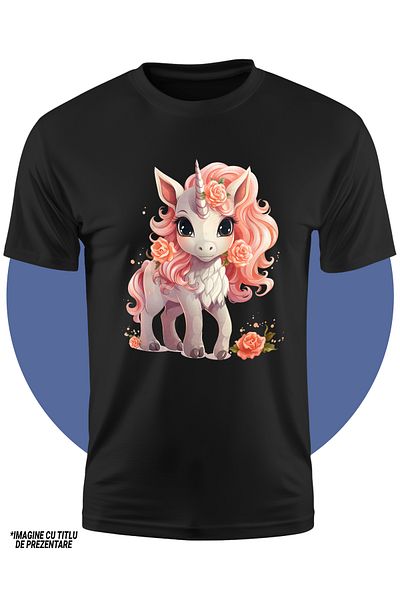 StoryGift Romania Kids T-Shirt With A Cheerful Unicorn, Illustration, Shy, Orange Roses, Flowers, Surprin