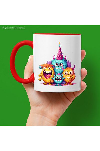 StoryGift Romania Mug with several creatures in the form of balls | illustration | happy | party, With ,STG