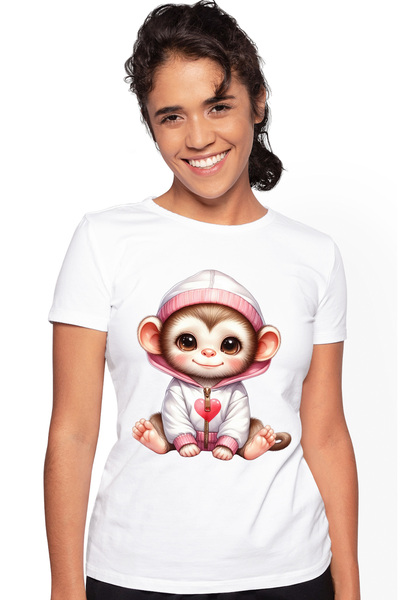 StoryGift Romania Tricou Femei Cu O Maimutica In Hanorac, Ilustratie, Inimioa...