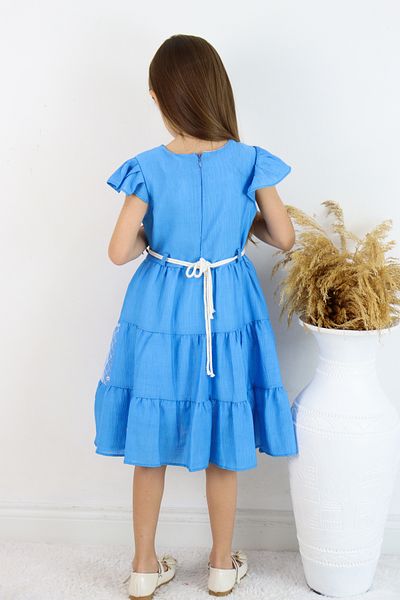 FESSHERA 👗   Κοριτσίστικο φόρεμα με βολάν με δαντέλα και σετ ζώνης-Προσαρμοσμένο σχέδιο 👗   (τσάντα)