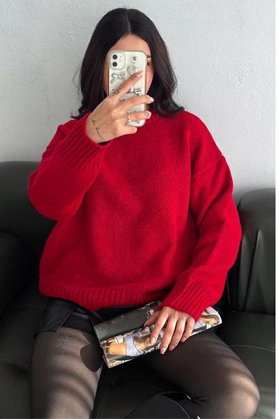 Moda Amore Tricotaj de damă Pulover de tricotaj supradimensionat cu gât crew 110