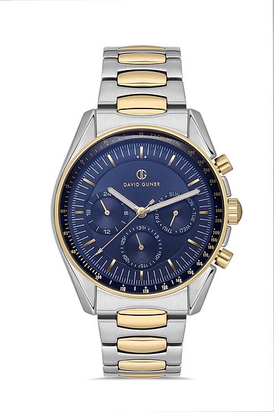 DAVID GUNER Multifunctional Men's Wristwatch with Navy Blue Dial and Yellow Silver Coating - Dg-8670Ga-D3