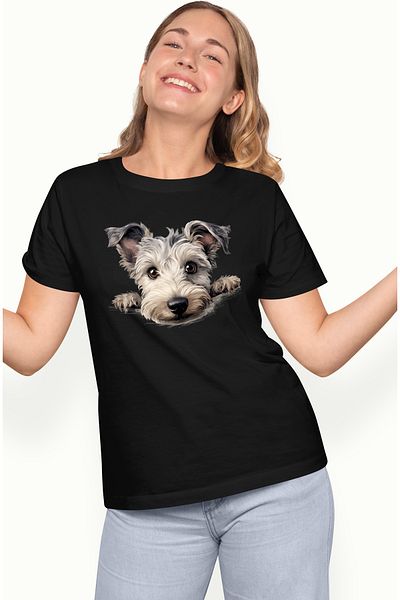 StoryGift Romania Tricou Femei Cu Un Catel Care Se Uita Curios, Ilustratie, Vrea Sa Stie Ce Se Int Blk_l