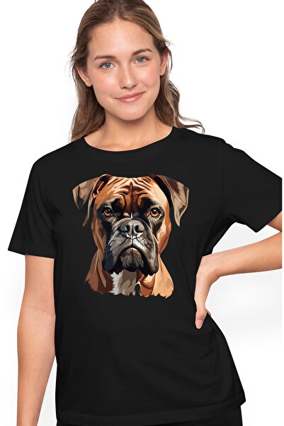 StoryGift Romania Tricou Femei Cu Un Caine Boxer Serios, Ilustratie, Pentru I...
