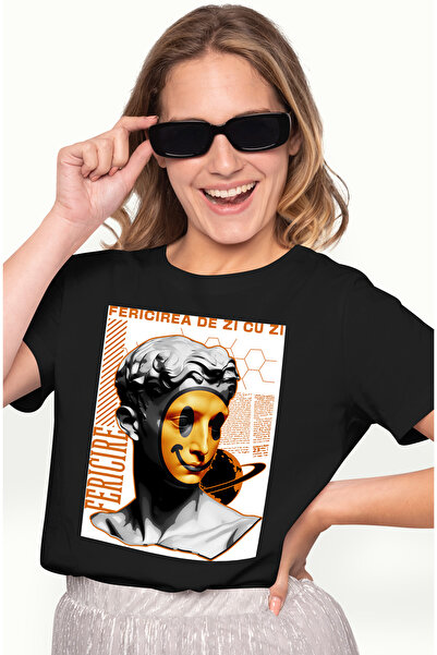 StoryGift Romania Tricou Femei Fericirea De Zi Cu Zi - Masca Pusa Pe Fata, Cu...