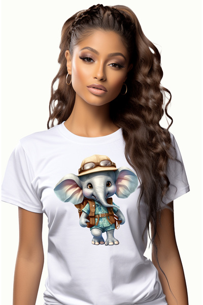 StoryGift Romania Tricou Femei Cu Un Pui De Elefant Explorator, Ilustratie, G...