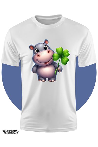 StoryGift Romania Tricou Copii Cu Un Pui De Hipopotam Vesel, Noroc, Irlanda, Trifoi Cu Patru Foi, Jucaus, Fe