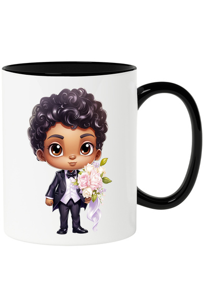 StoryGift Romania Cana Cu Un Ginere De Culoare Vesel Care Tine Un Buchet Cu F...