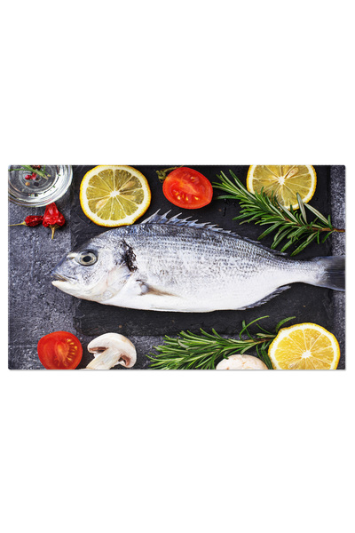 StoryGift Romania Tablou Canvas Ingredient Principal Peste Dorado Crud Cu Rozmarin Si Legume, O Imagine Apetisant