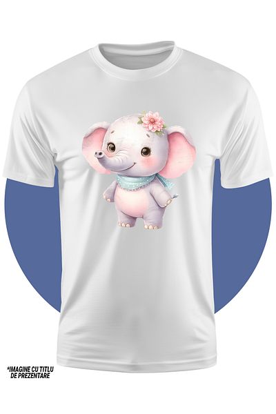 StoryGift Romania Tricou Copii Cu Un Pui De Elefant Vesel, Ilustratie, Imbujorat, Floare, Animal Salbatic, J