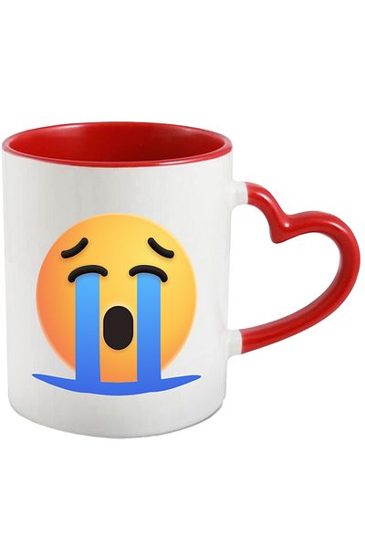 StoryGift Romania Cana Cu Emoticon, Plans, Lacrimi, Rau, Multicolor 330ml, Ceramica Cu Maner Inima, Cu Maner Inim Stg