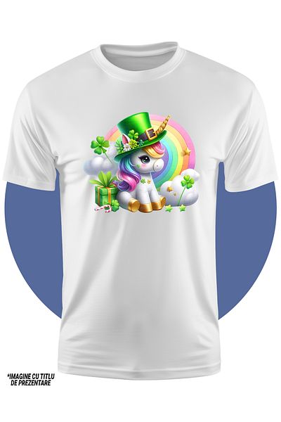 StoryGift Romania Tricou Copii Cu Un Unicorn, Ilustratie, Poarta O Palarie Verde, Irlanda, Noroc, Dar, Cadou