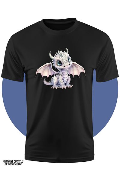StoryGift Romania Tricou Copii Cu Un Dragonas Surprins, Pentru Copii, Creatura Mitica, Aripi Deschise, Ascul