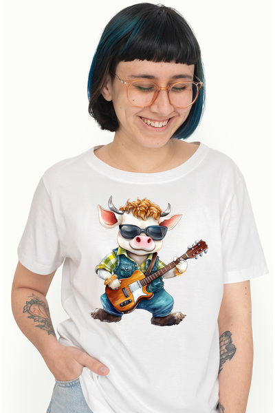 StoryGift Romania Tricou Femei Cu Un Taur Care Canta La Chitara, Pasiune, Ilu...