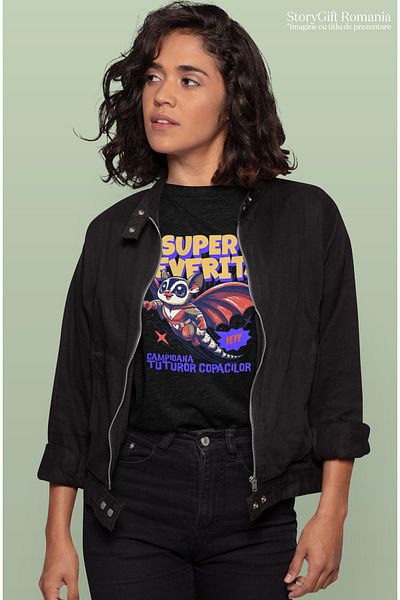 StoryGift Romania Tricou Femei Super Veverita-campioana Tuturor Copacilor, Cu Imprimeu Pe Fata, 1 Blk_l